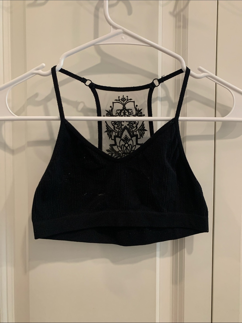 Black Ribbed Bralette with Lace Back Detail